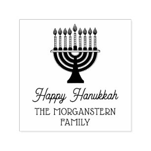 Lycklig Hanukkah Chanukah Lit Menorah Namn Självfärgande Stämpel