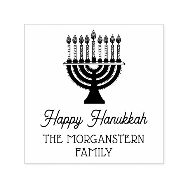 Lycklig Hanukkah Chanukah Lit Menorah Namn Självfärgande Stämpel (Design)