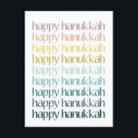 Lycklig Hanukkah Colorful Elegant Typography Budge Helg Vykort<br><div class="desc">Fira festivalen i Ljus med detta vackert designade vykort för Hanukkah. Med hälsning "Lycklig Hanukkah" i en modern övertoning av mjuka pastelltoner är detta kort perfekt för att skicka varmt helgdag till vänner, familj eller nära och kära. Med sitt minimalistiska stil och milda färg får detta vykort säsongens glädje och...</div>