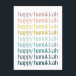 Lycklig Hanukkah Colorful Elegant Typography Budge Helg Vykort<br><div class="desc">Fira festivalen i Ljus med detta vackert designade vykort för Hanukkah. Med hälsning "Lycklig Hanukkah" i en modern övertoning av mjuka pastelltoner är detta kort perfekt för att skicka varmt helgdag till vänner, familj eller nära och kära. Med sitt minimalistiska stil och milda färg får detta vykort säsongens glädje och...</div>