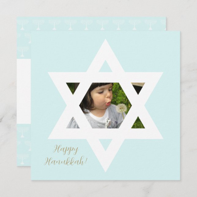 Lycklig Hanukkah Cute Blue One Photo Kort (Fram/baksida)