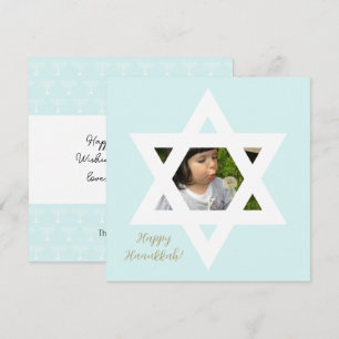 Lycklig Hanukkah Cute Blue One Photo Kort