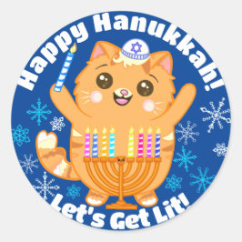 Lycklig Hanukkah Cute Cat Menorah Stickers Runt Klistermärke