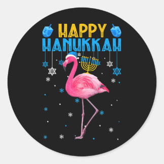Lycklig Hanukkah Cute Flamingo Menorah Jewish Prou Runt Klistermärke