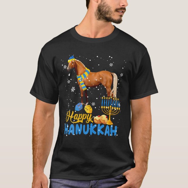 Lycklig Hanukkah Cute Hanukkah Horse Menorah Jewis T Shirt (Framsida)