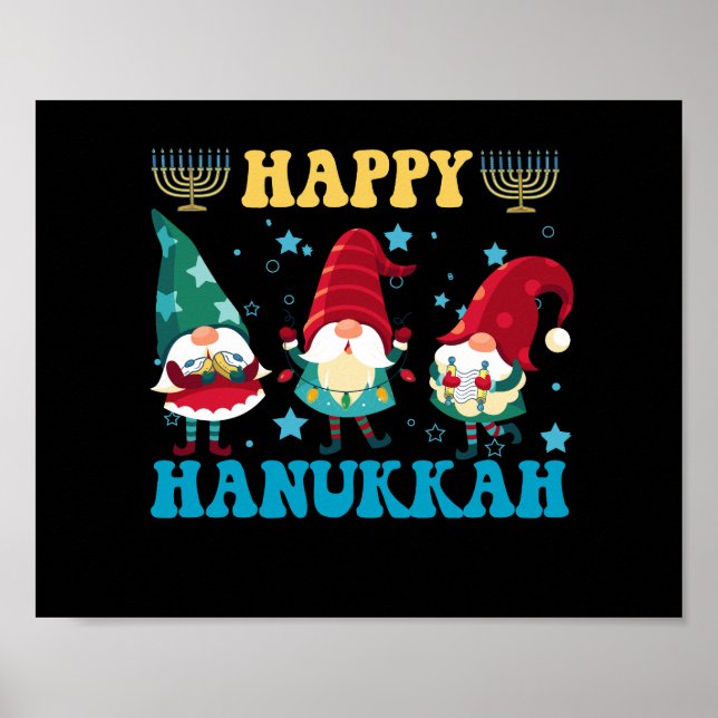Lycklig Hanukkah Cute Jewish Magic Gnomes Gift Poster (Framsidan)