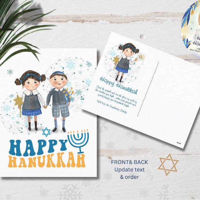 Lycklig Hanukkah Cute Jewish par Helg Vykort (Happy Hanukkah Cute Jewish Couple Holiday Postcard)