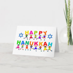 Lycklig Hanukkah Cute Tecknad Diverse Kids Text Kort