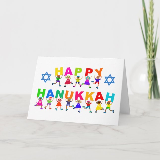 Lycklig Hanukkah Cute Tecknad Diverse Kids Text Kort (Framsida)
