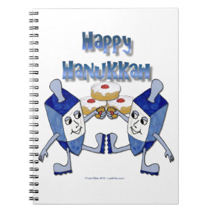 Lycklig Hanukkah Dancing Dreidels Jelly Doughnut Anteckningsbok Med Spiral