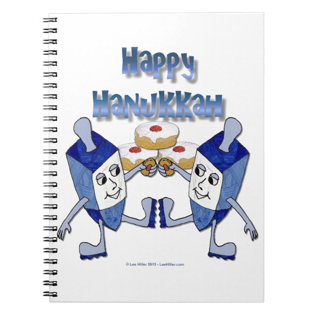 Lycklig Hanukkah Dancing Dreidels Jelly Doughnut Anteckningsbok Med Spiral (Framsidan)