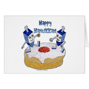 Lycklig Hanukkah Dancing Dreidels Jelly Doughnut Hälsningskort
