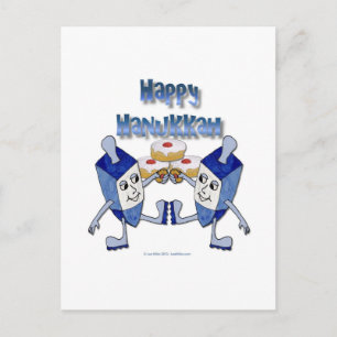 Lycklig Hanukkah Dancing Dreidels Jelly Doughnut Helg Vykort