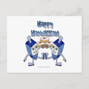 Lycklig Hanukkah Dancing Dreidels Jelly Doughnut Helg Vykort