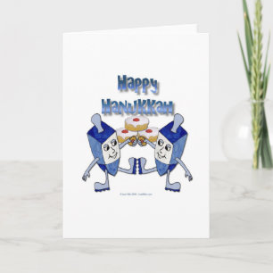 Lycklig Hanukkah Dancing Dreidels Jelly Doughnut Helgkort