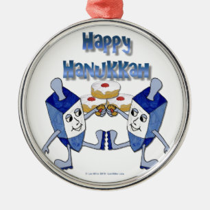 Lycklig Hanukkah Dancing Dreidels Jelly Doughnut Julgransprydnad Metall