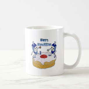 Lycklig Hanukkah Dancing Dreidels Jelly Doughnut Kaffemugg