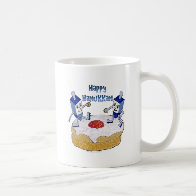 Lycklig Hanukkah Dancing Dreidels Jelly Doughnut Kaffemugg (Höger)