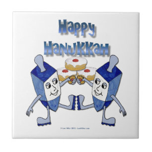 Lycklig Hanukkah Dancing Dreidels Jelly Doughnut Kakelplatta