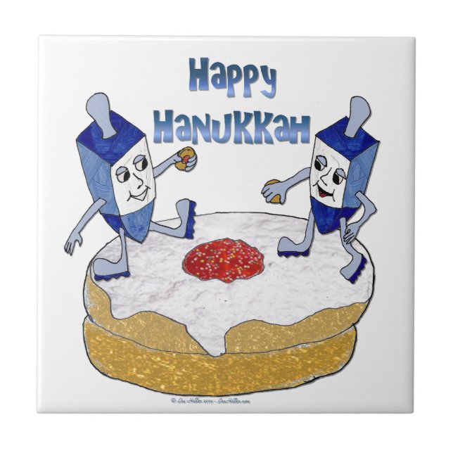 Lycklig Hanukkah Dancing Dreidels Jelly Doughnut Kakelplatta (Framsidan)