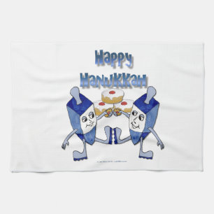 Lycklig Hanukkah Dancing Dreidels Jelly Doughnut Kökshandduk