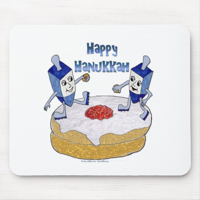 Lycklig Hanukkah Dancing Dreidels Jelly Doughnut Musmatta (Framsidan)