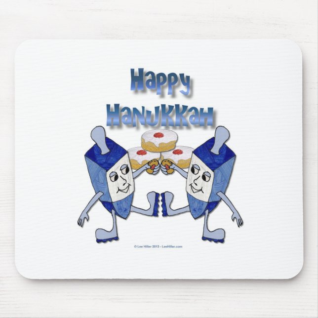 Lycklig Hanukkah Dancing Dreidels Jelly Doughnut Musmatta (Framsidan)