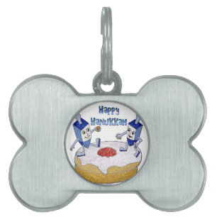Lycklig Hanukkah Dancing Dreidels Jelly Doughnut Namnbricka Husdjur
