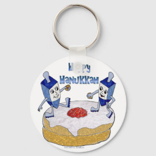 Lycklig Hanukkah Dancing Dreidels Jelly Doughnut Nyckelring