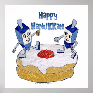 Lycklig Hanukkah Dancing Dreidels Jelly Doughnut Poster