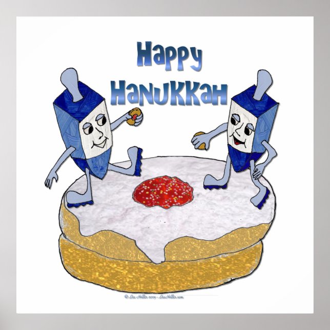 Lycklig Hanukkah Dancing Dreidels Jelly Doughnut Poster (Framsidan)