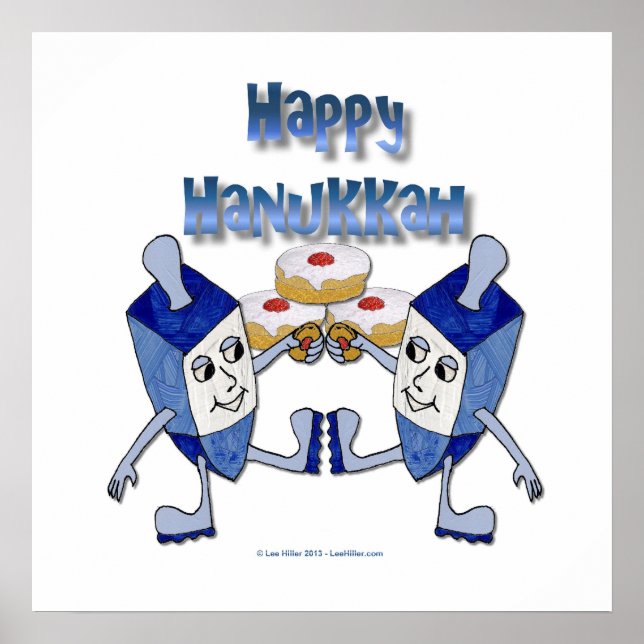 Lycklig Hanukkah Dancing Dreidels Jelly Doughnut Poster (Framsidan)