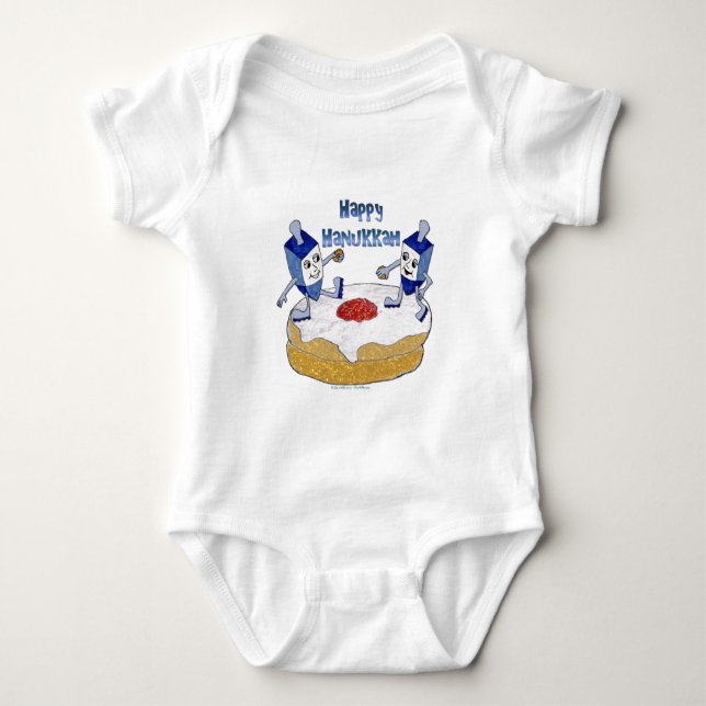 Lycklig Hanukkah Dancing Dreidels Jelly Doughnut T Shirt (Framsida)