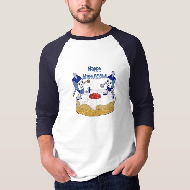 Lycklig Hanukkah Dancing Dreidels Jelly Doughnut Tee (Framsida)
