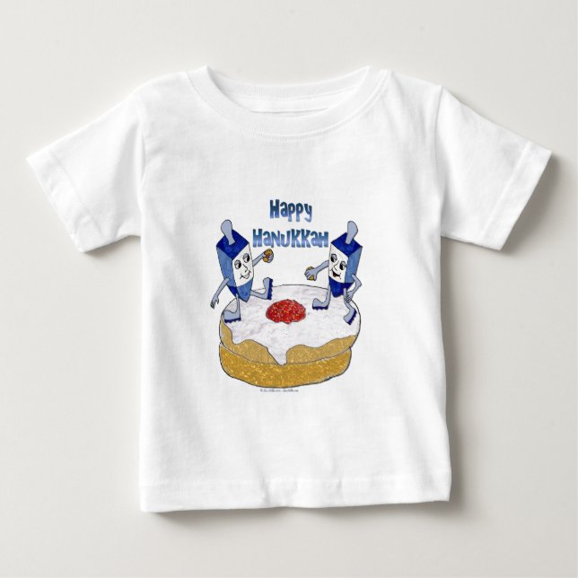 Lycklig Hanukkah Dancing Dreidels Jelly Doughnut Tee Shirt (Framsida)