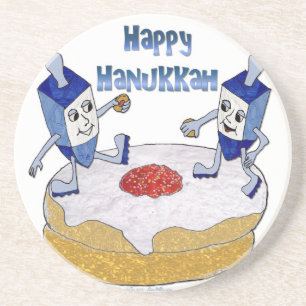 Lycklig Hanukkah Dancing Dreidels Jelly Doughnut Underlägg