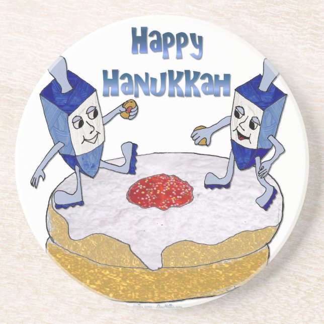 Lycklig Hanukkah Dancing Dreidels Jelly Doughnut Underlägg (Framsidan)