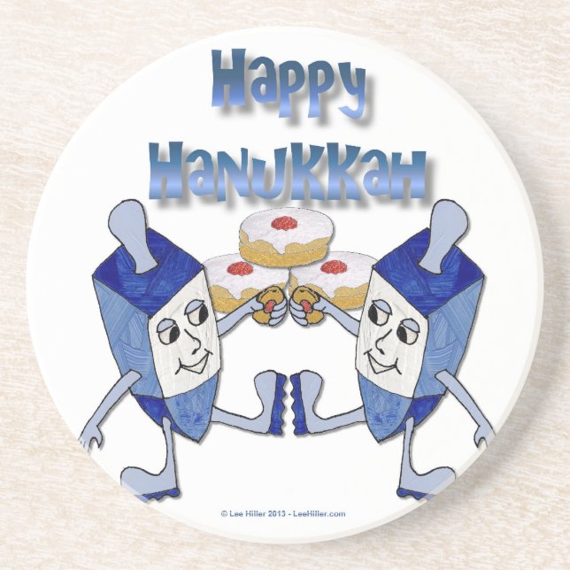Lycklig Hanukkah Dancing Dreidels Jelly Doughnut Underlägg (Framsidan)