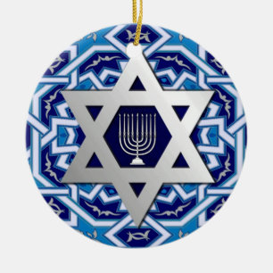 Lycklig Hanukkah. David-Anpassningsbarnas stjärna Julgransprydnad Keramik
