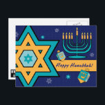 Lycklig Hanukkah. David, Menorah, Dreidels stjärna Helg Vykort<br><div class="desc">Lycklig Hanukkah. Stjärna för David,  Menorah och Dreidels design Postcard. Matchningskort,  inbjudningar till partier och gåvor som finns tillgängliga i de judiska Helgdagarna/Hanukkah-kategorin i vår butik.</div>