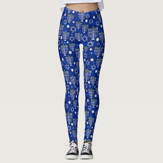 Lycklig Hanukkah, David Menorahs moderna stjärna Leggings (Framsida)