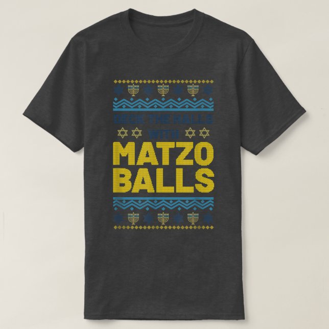 Lycklig Hanukkah Deck Halls Matzo Bollar Jewish H T Shirt (Design framsida)