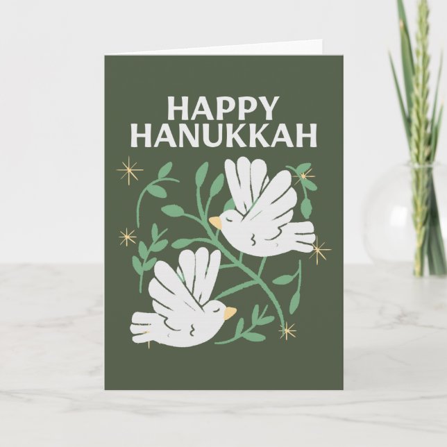 Lycklig Hanukkah Doves of Peace Helgkort (Framsida)