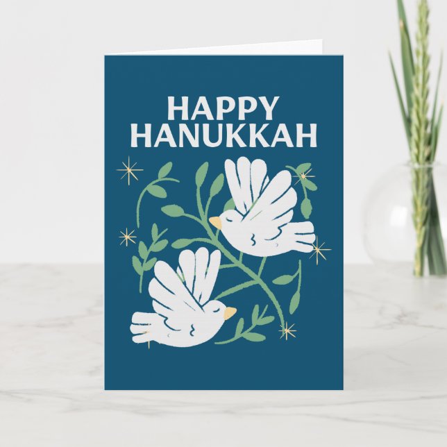 Lycklig Hanukkah Doves of Peace Helgkort (Framsida)