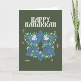 Lycklig Hanukkah Doves of Peace Star of David Helgkort