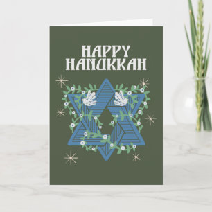 Lycklig Hanukkah Doves of Peace Star of David Helgkort