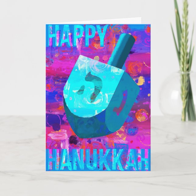 Lycklig Hanukkah Dreidel Helgkort (Framsida)