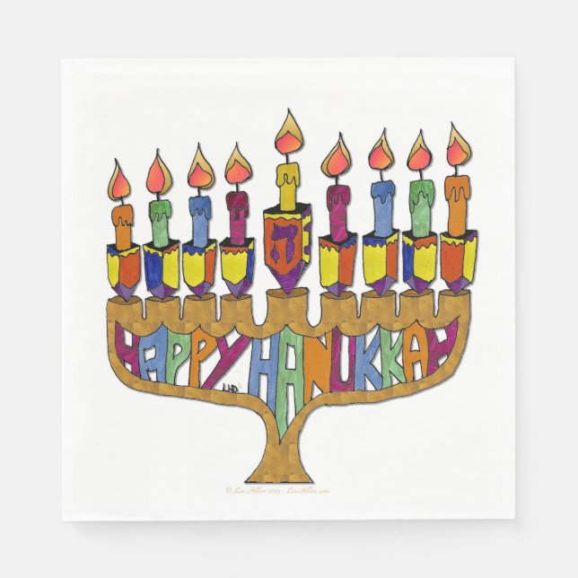 Lycklig Hanukkah Dreidel Menorah Papper Napkins Pappersservett (Framsidan)