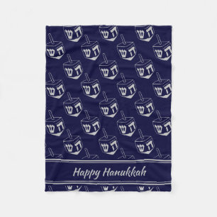 LYCKLIG HANUKKAH Dreidel NAVY GRÅTT Fleecefilt