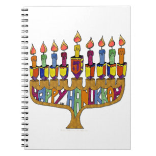 Lycklig Hanukkah Dreidels Menorah Anteckningsbok